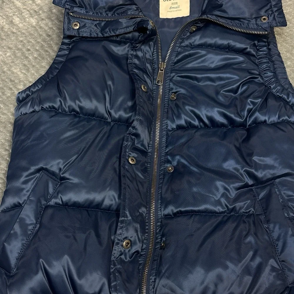 Old Navy Puffer Vest Jacket Womens Size S Blue Full Zipper Sleeveless 100% Nylon